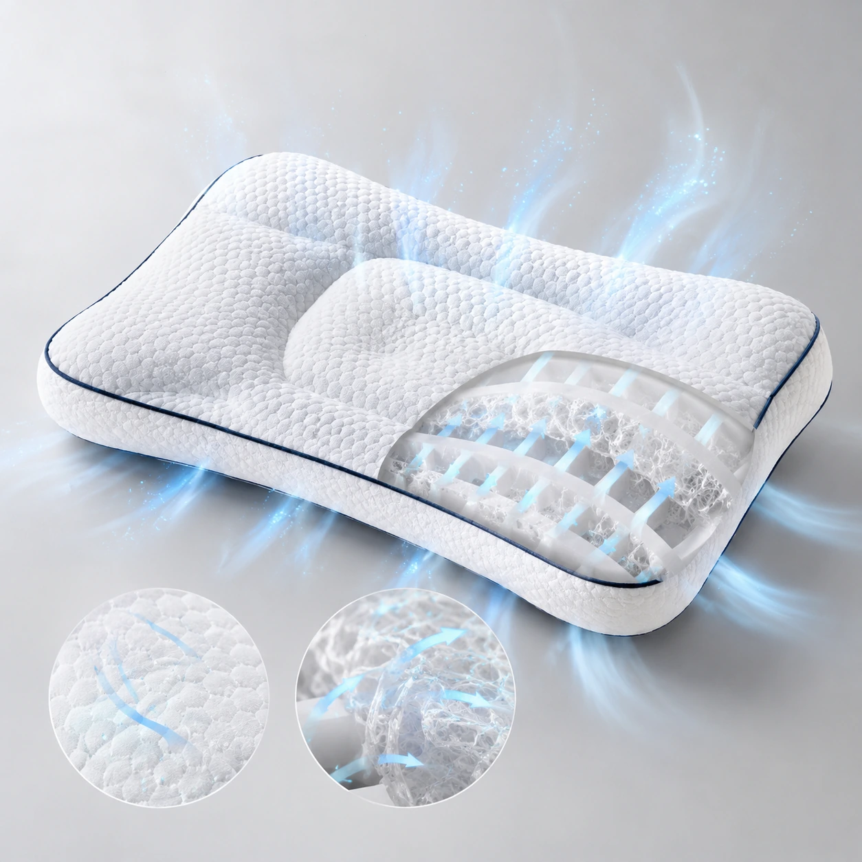 Cutaway of the pillow showing breathable airflow channels